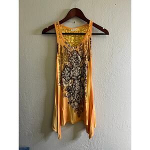 Vocal Y2K Floral Lace‎ Tank Top Rhinestone Asym Hem Made USA Small Retro